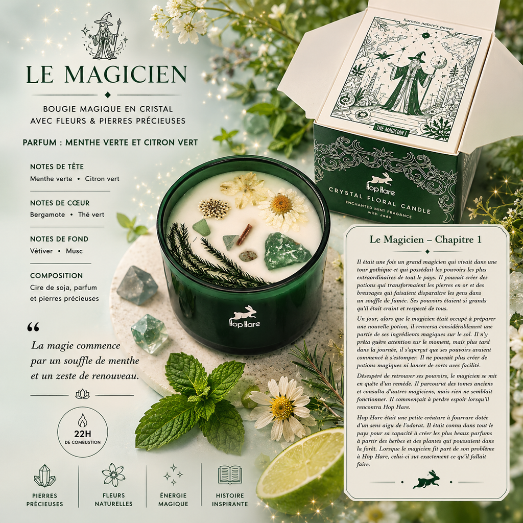 Bougie magique en cristal avec fleurs et gemmes - Le Magicien