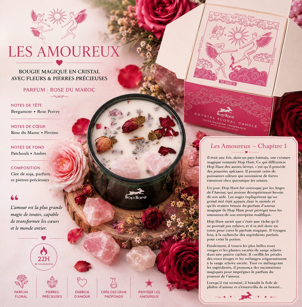 Bougie magique en cristal avec fleurs et gemmes - Les Amoureux