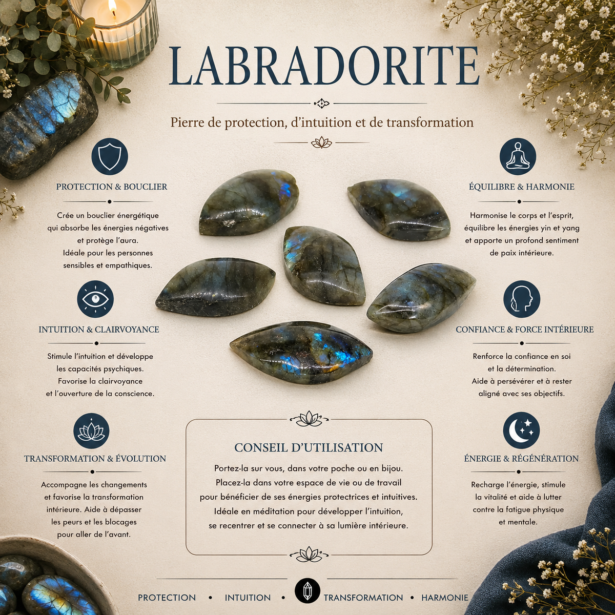 Pierre de feuille de Labradorite de Madagascar