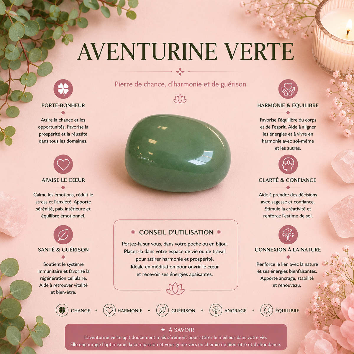 Pierre roulée Aventurine verte - Taille L