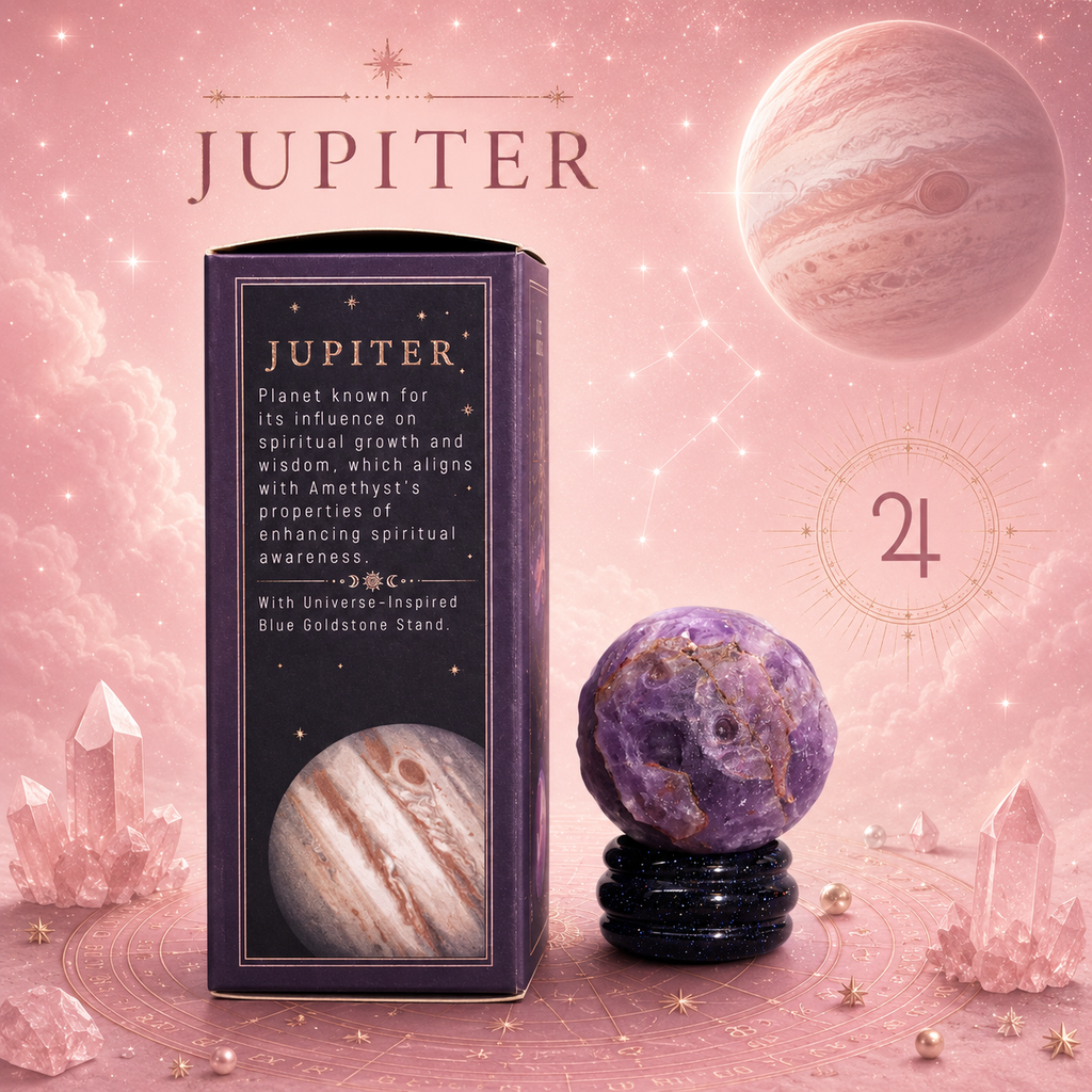 Planète JUPITER en Améthyste sur support en pierre - 40 mm