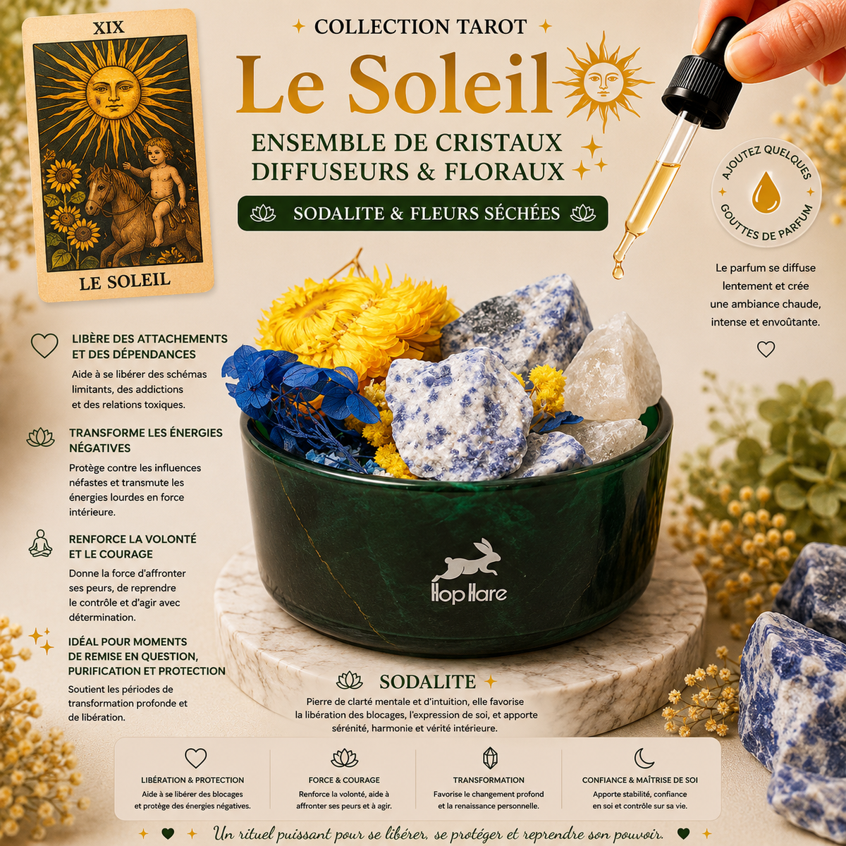 Ensemble de cristaux diffuseurs & floraux - Le soleil