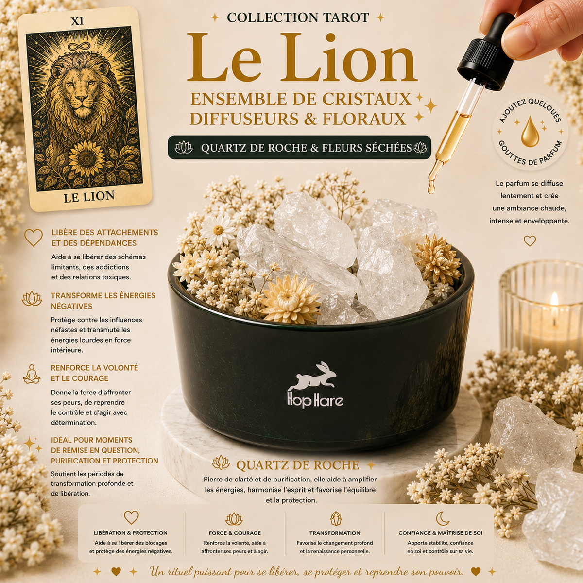 Ensemble de cristaux diffuseurs & floraux - Le lion