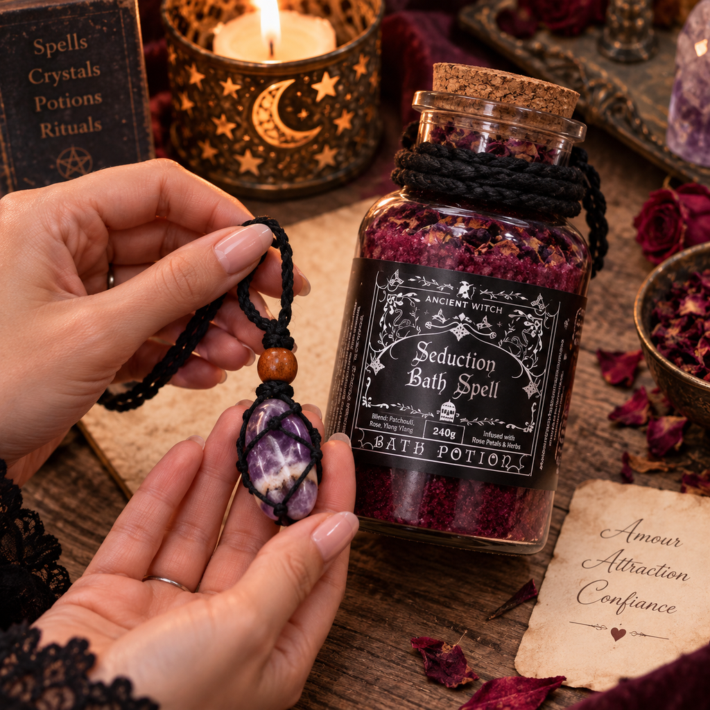 Potion de bain sorcière ancestrale - Amulette en Améthyste - Séduction