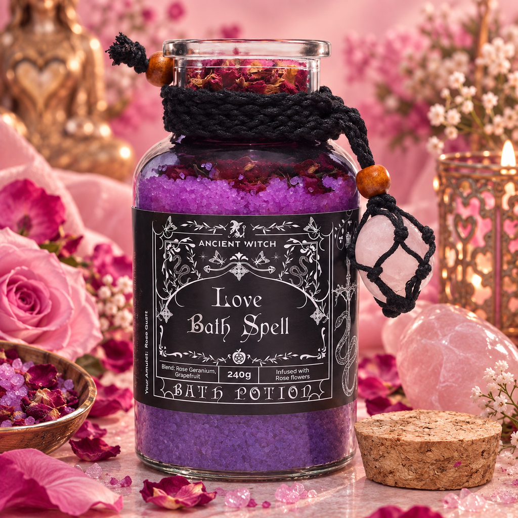 Potion de bain sorcière ancestrale - Amulette en Quartz rose - Amour