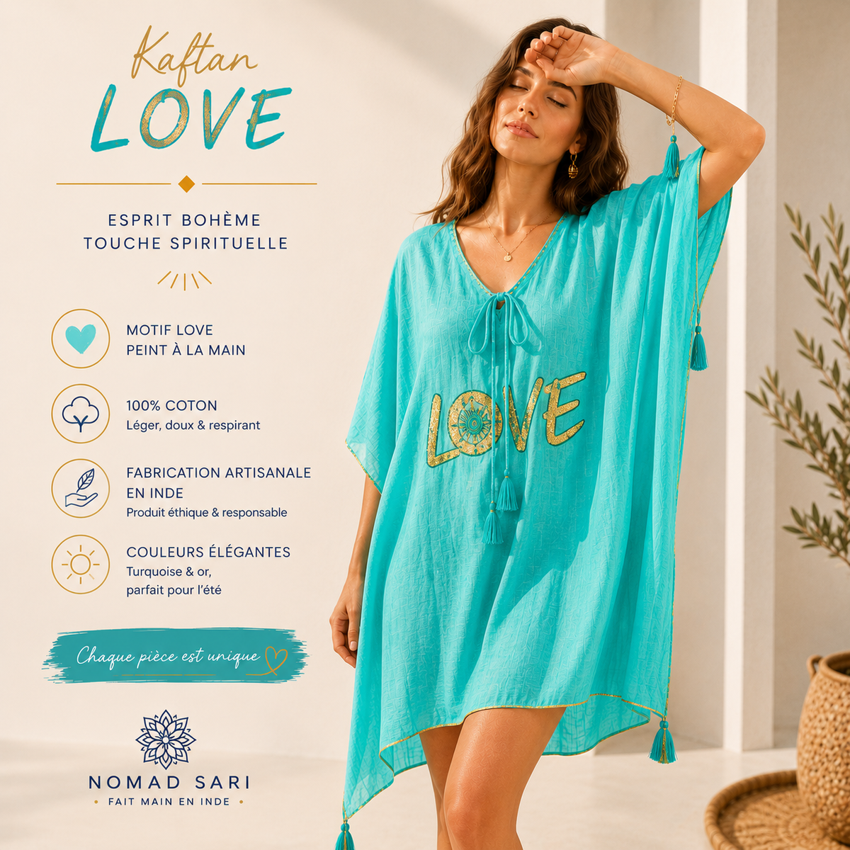 Kaftan - Turquoise & or - LOVE