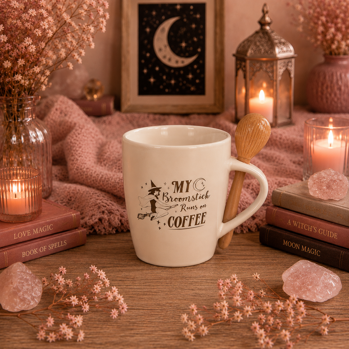 Ensemble tasse à café et cuillère "Mon balai fonctionne au café" ☕🧹