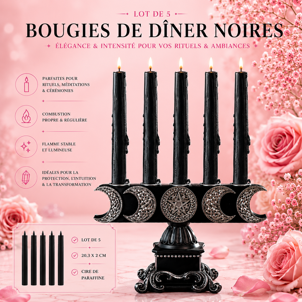 Bougies de dîner noires ou rouges - Lot de 5