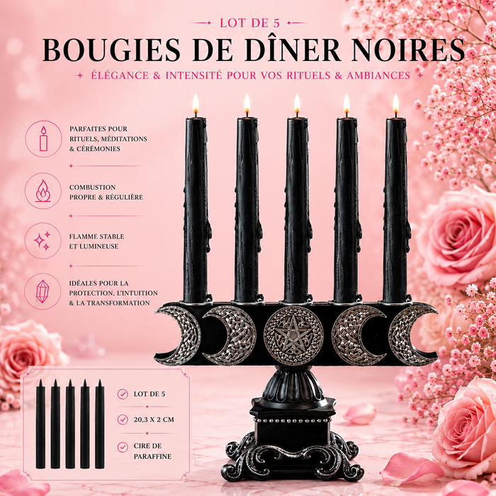 Bougies de dîner noires ou rouges - Lot de 5