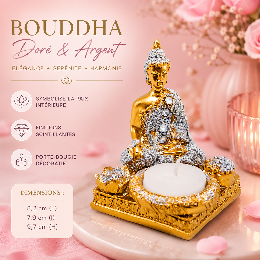 Bougeoir Bouddha Doré – Sérénité & Lumière