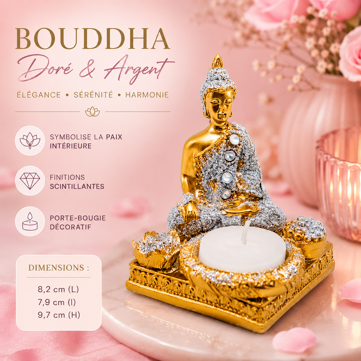 Bougeoir Bouddha Doré – Sérénité & Lumière