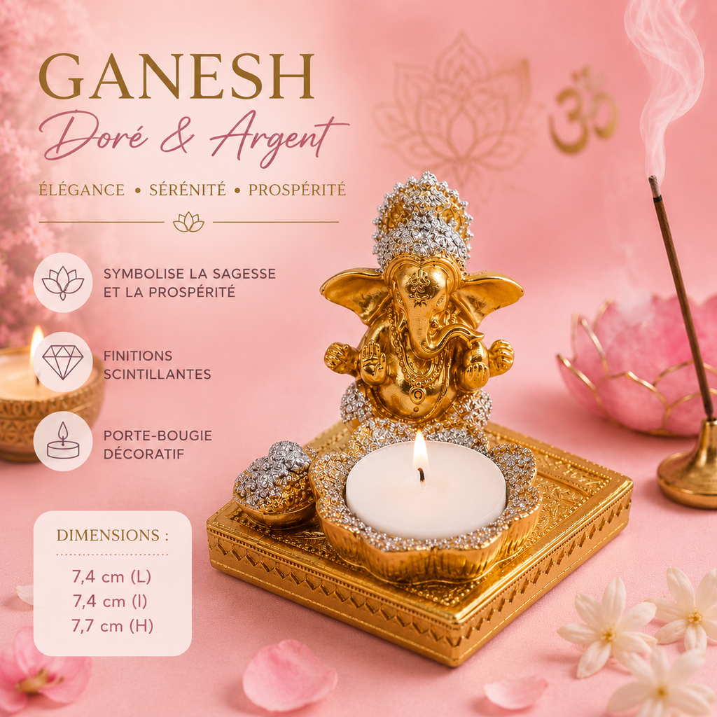 Bougeoir Ganesh Doré – Lumière, Chance & Protection