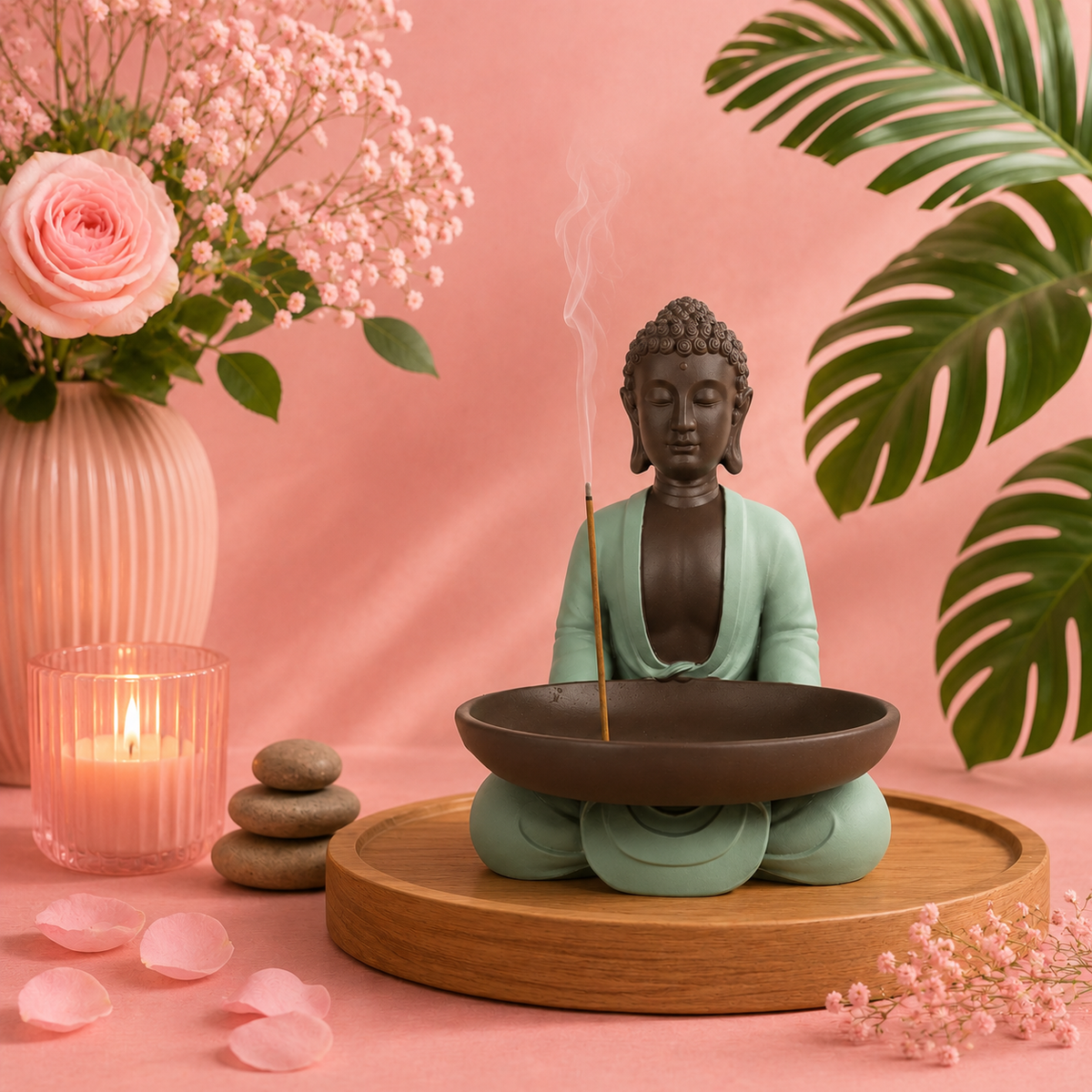 Statue Bodhi avec plat (14x11x18 cm)
