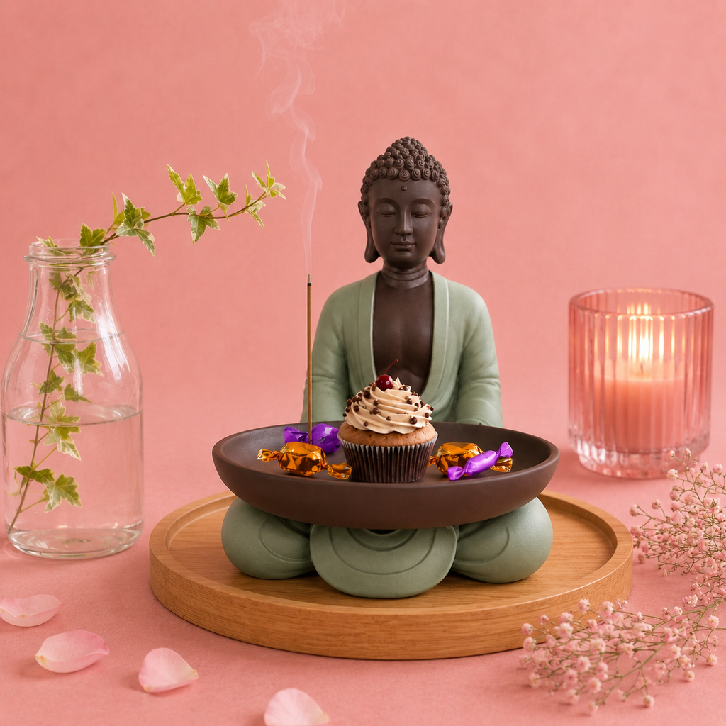 Statue Bodhi avec plat (14x11x18 cm)