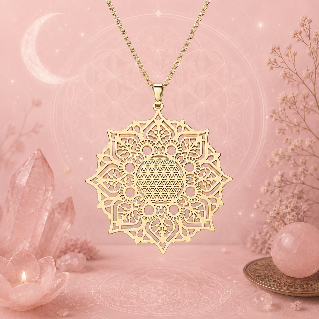Collier Fleur de Vie Mandala Plaqué Or 18K