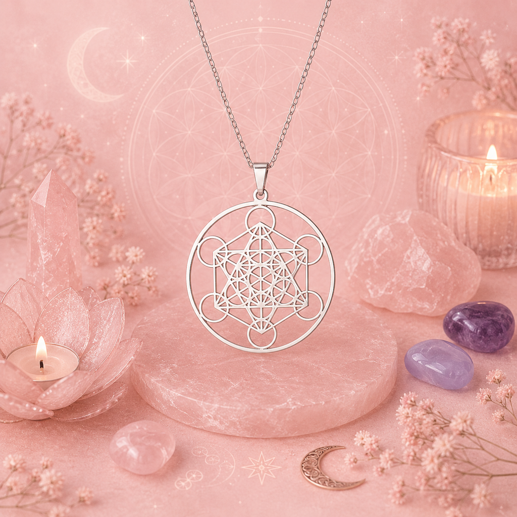 Pendentif Cube de Métatron unisexe – Symbole de Protection et d’Harmonie (Acier inox ou plaqué or 18K)