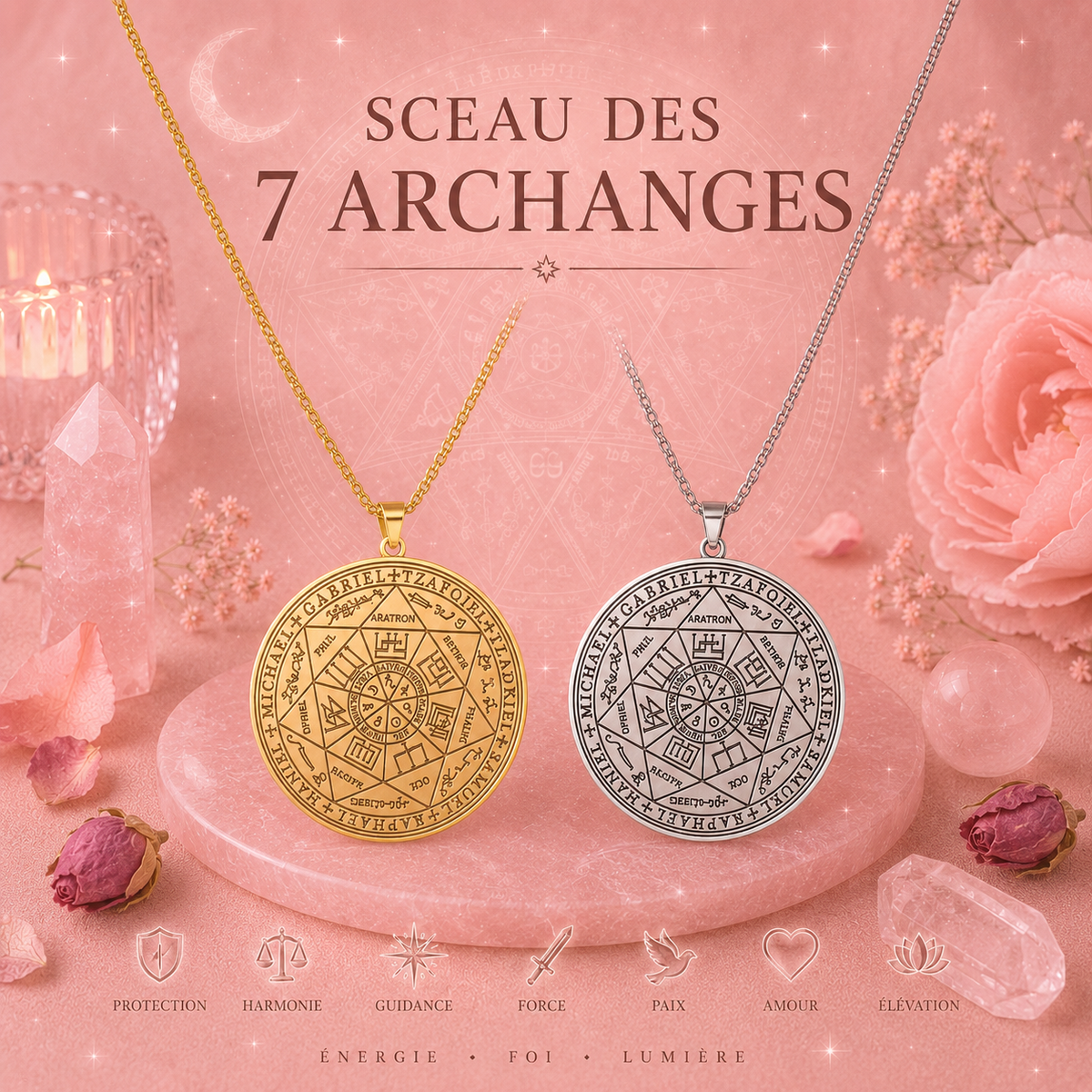Pendentif Sceau des 7 Archanges (Acier inox ou plaqué or 18K)