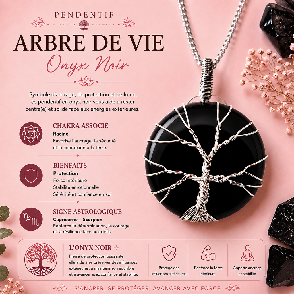 Collier Arbre de vie – Onyx noir