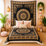 Couvre-lit ou Tenture murale en coton - Elephant jungle - Or & Noir (200x230 cm)