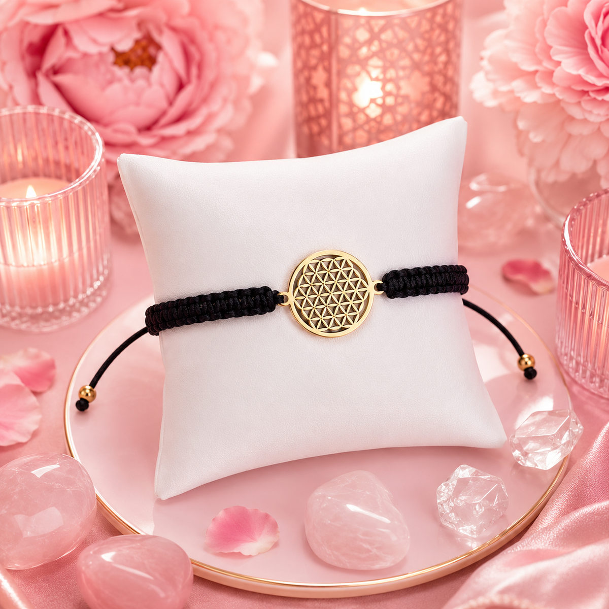 Bracelet Fleur de Vie macramé - Plaqué or 18K