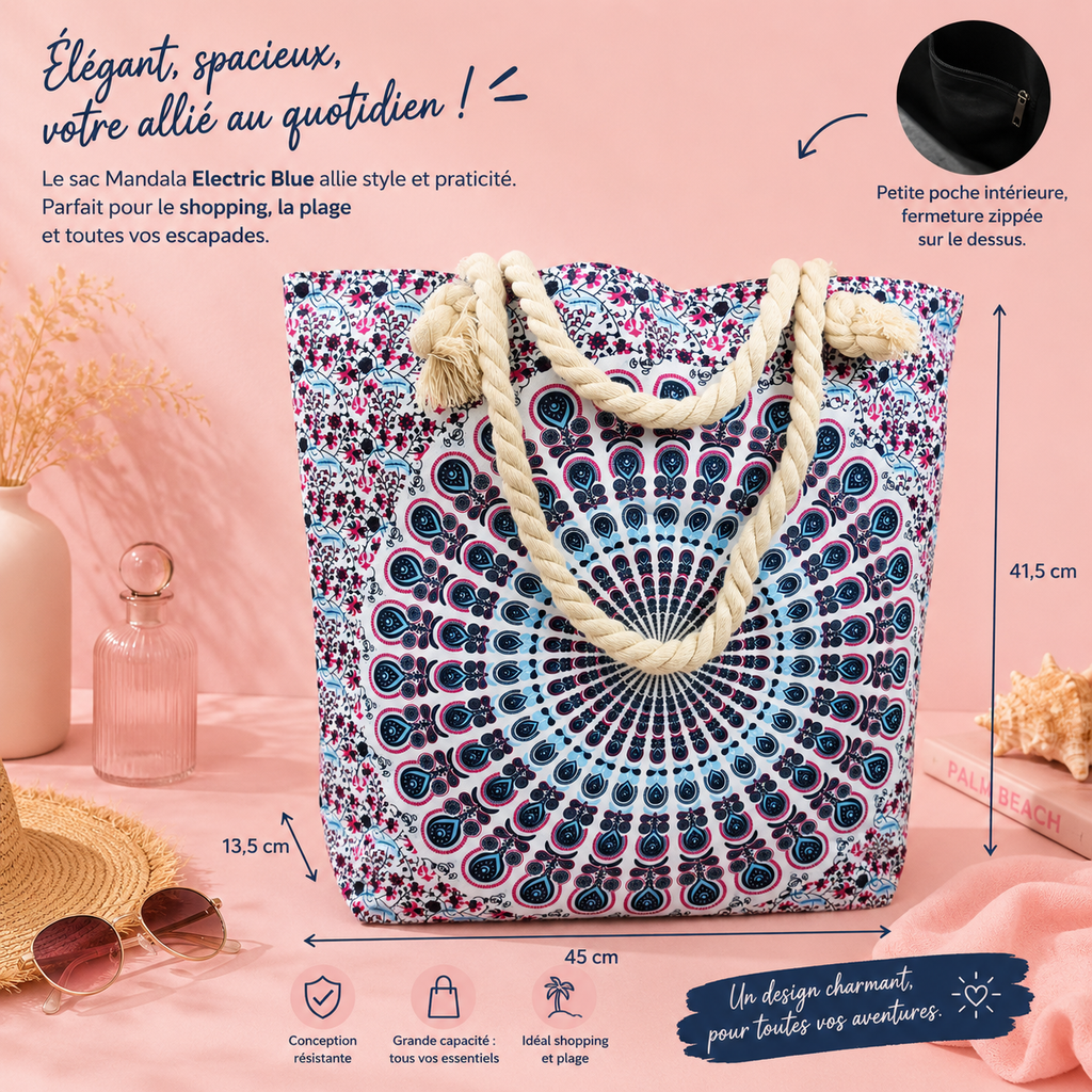 Sac Mandala avec poignée en corde - Le sac bohème qui vous suit partout avec style !