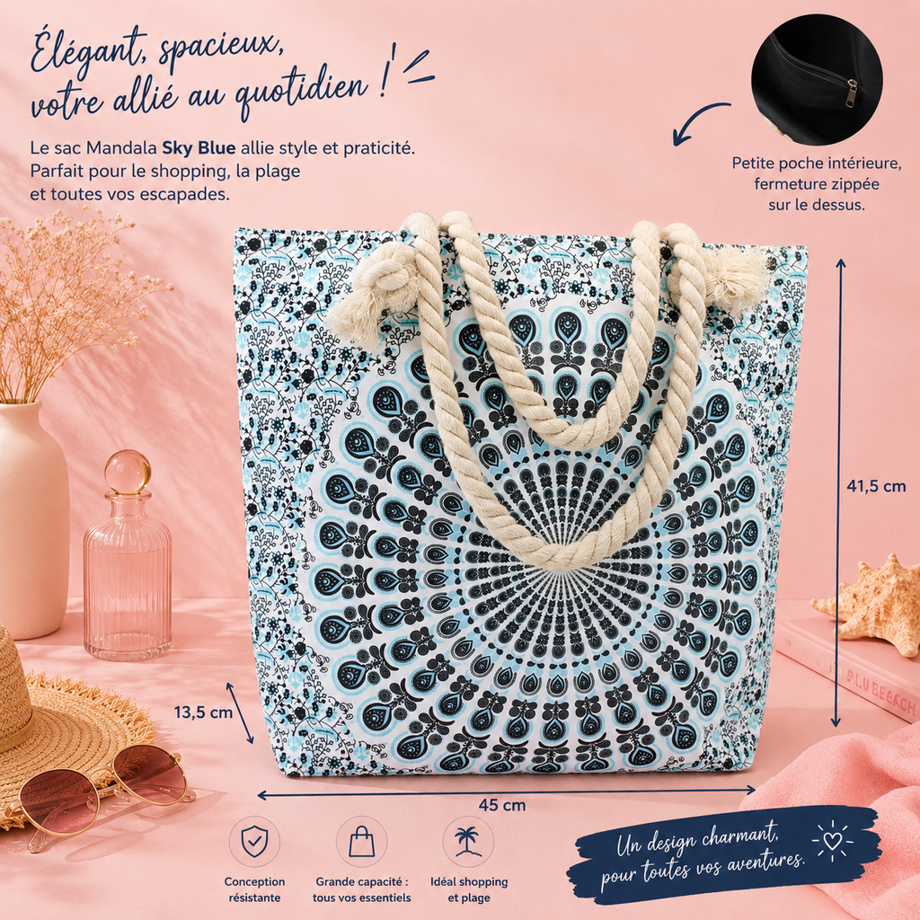 Sac Mandala avec poignée en corde - Le sac bohème qui vous suit partout avec style !