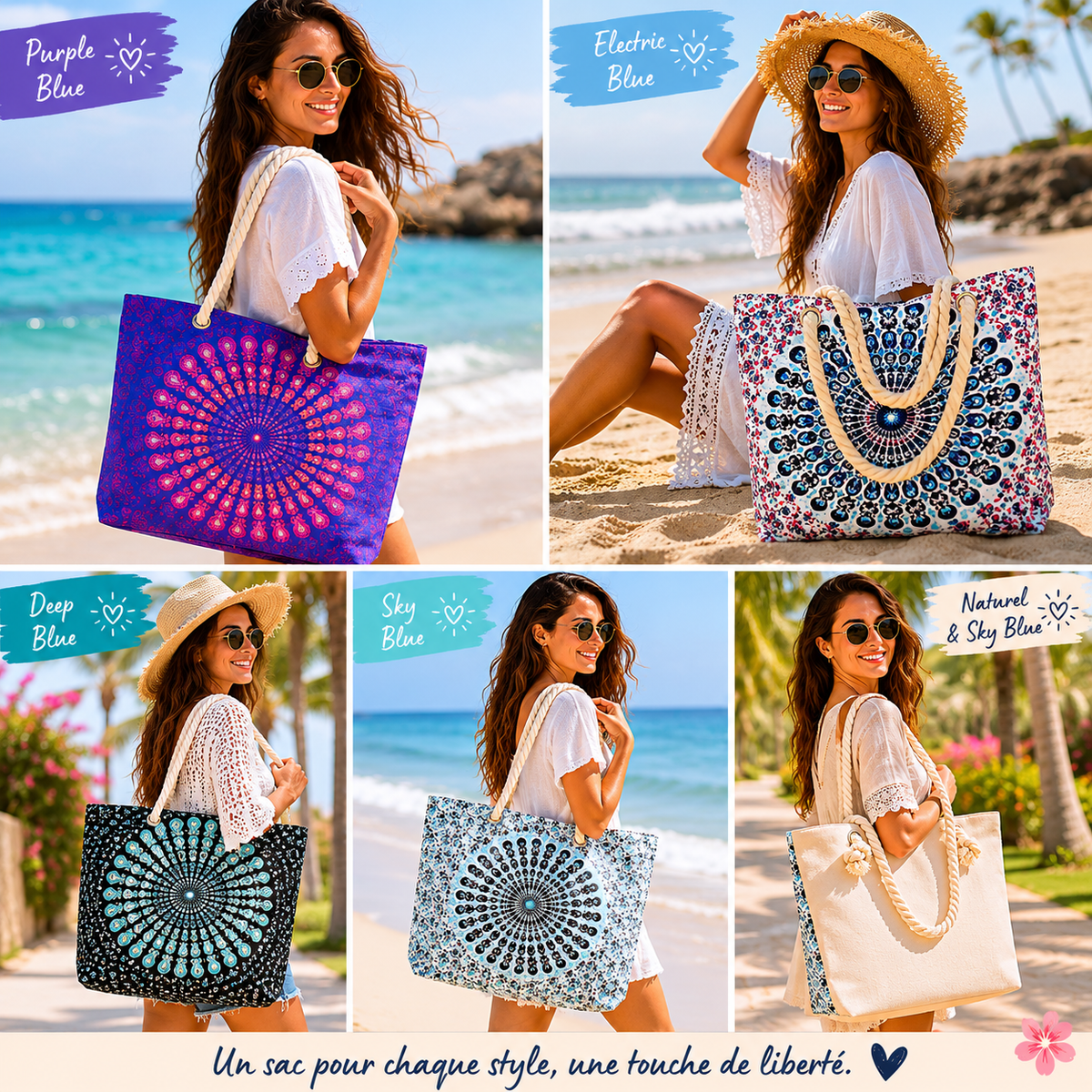 Sac Mandala avec poignée en corde - Le sac bohème qui vous suit partout avec style !