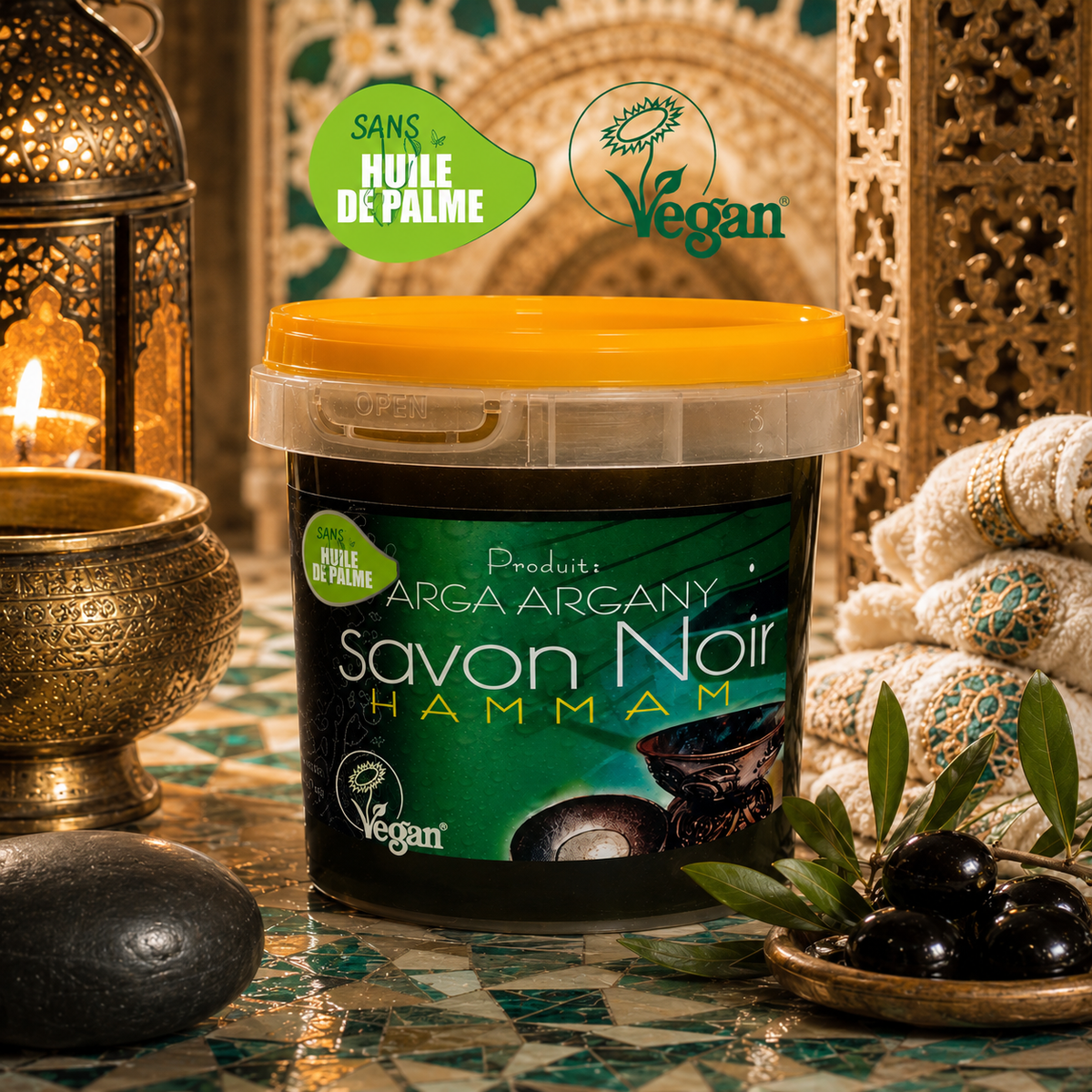 Savon noir corporel hammam à l'huile d'olive nature - 350 g