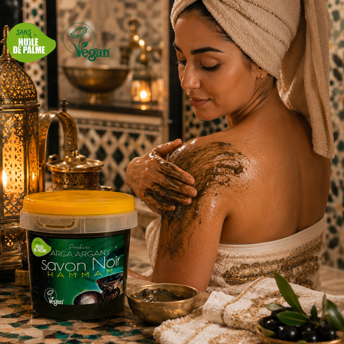 Savon noir corporel hammam à l'huile d'olive nature - 350 g
