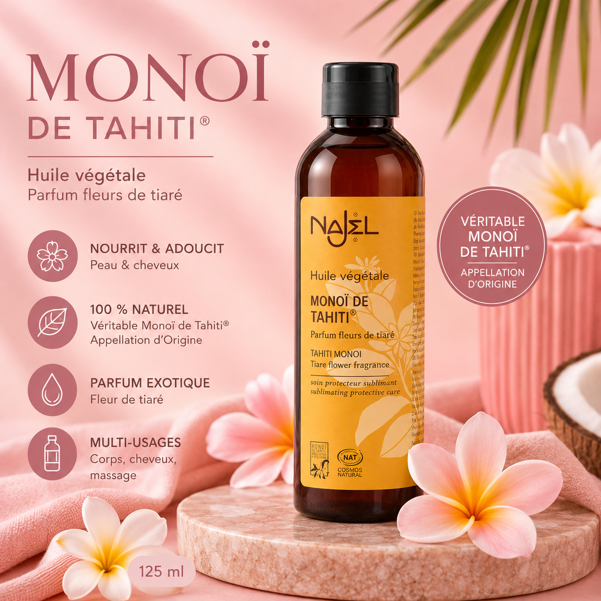 Huile végétale de monoï de Tahiti - 125 ml