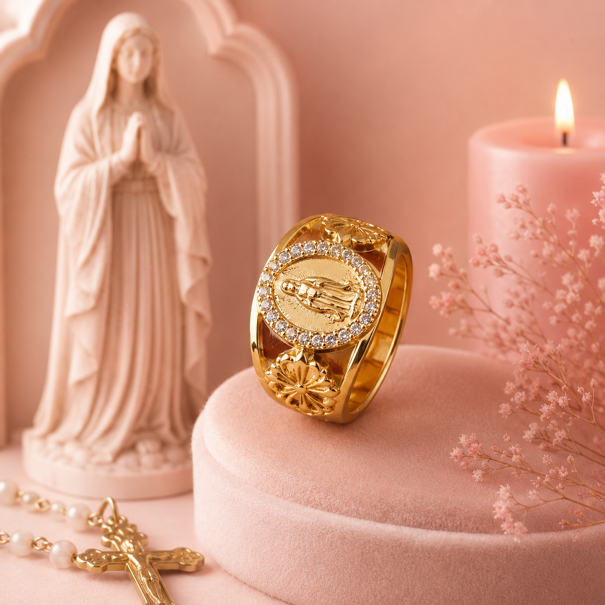 Bague Vierge Marie Plaqué Or 18K - Médaille Catholique