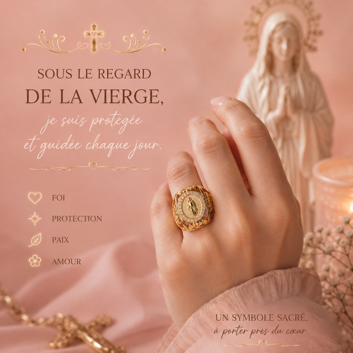 Bague Vierge Marie Plaqué Or 18K - Médaille Catholique