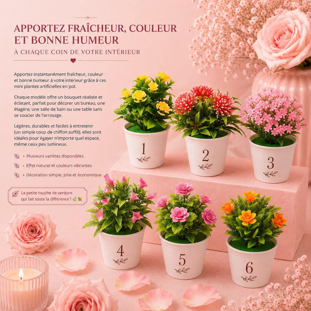 Mini plantes artificielles en pot - Une touche de couleur sans entretien - 7 x 16 cm