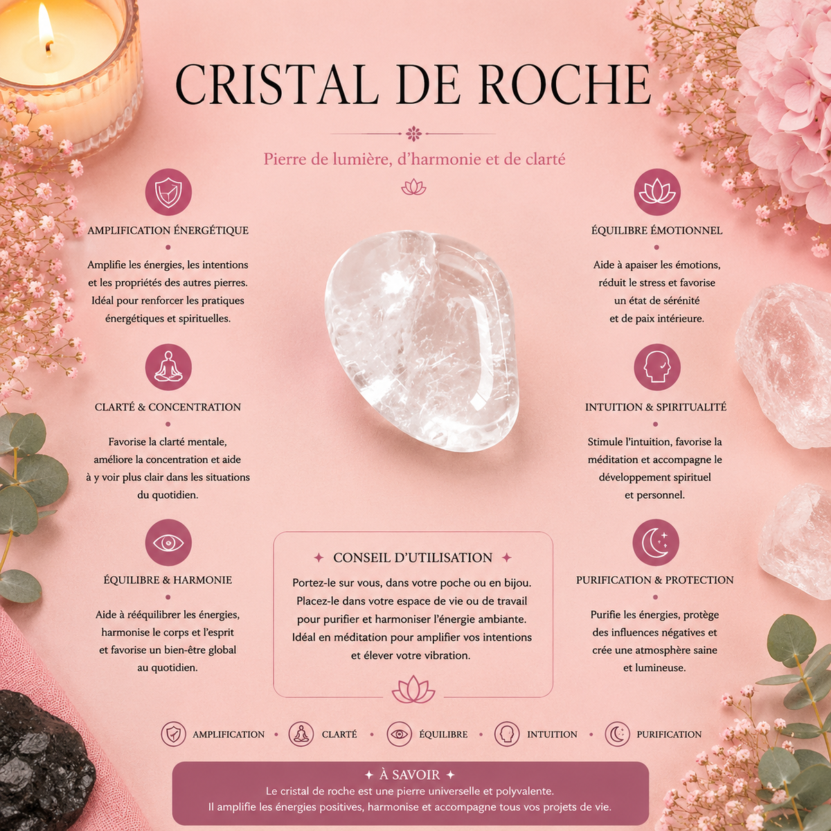 Pierre roulée Cristal de roche - Taille L