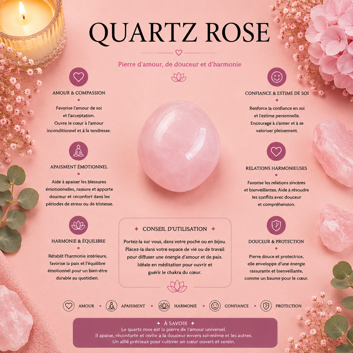Pierre roulée Quartz rose - Taille L