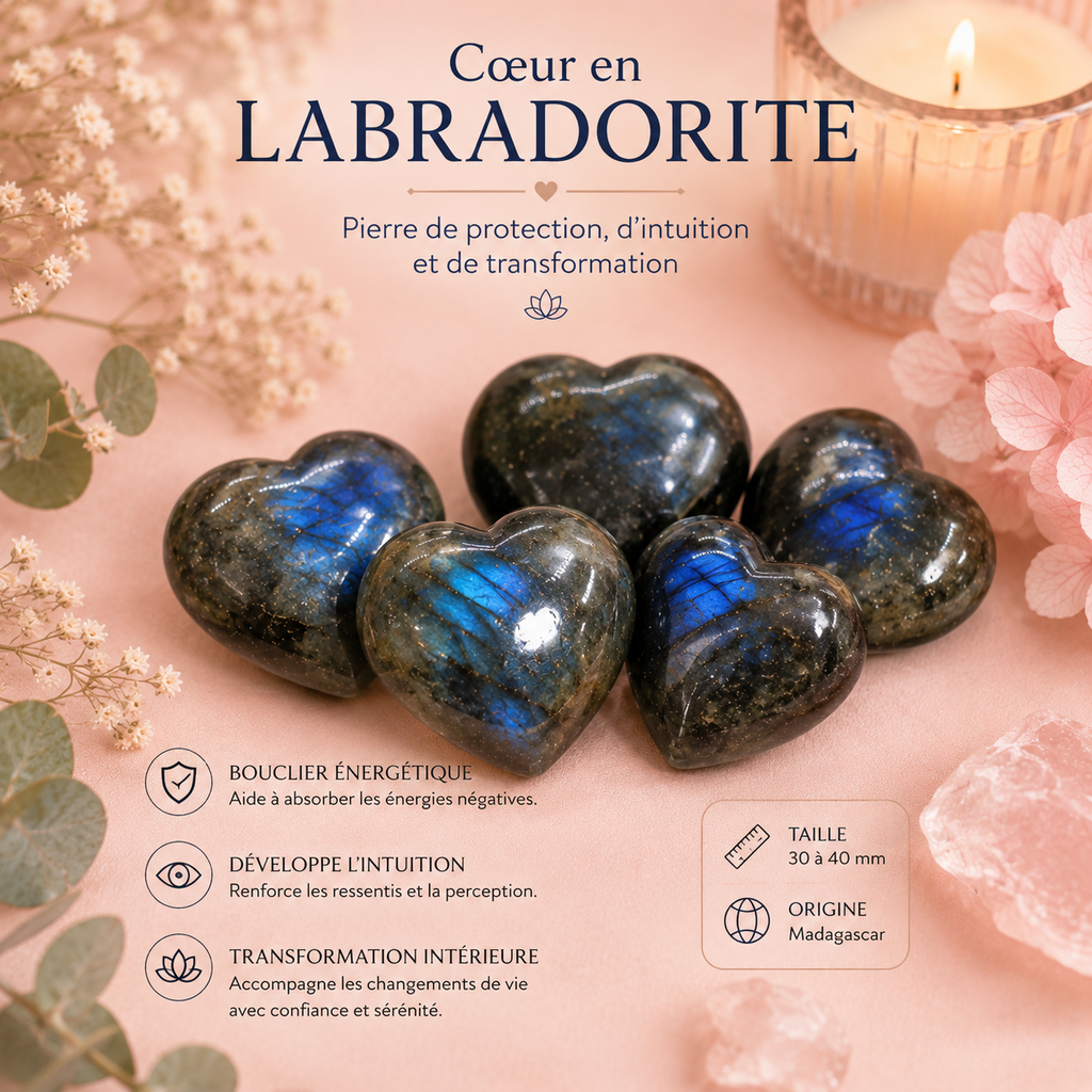Pierre de cœur de Labradorite de Madagascar