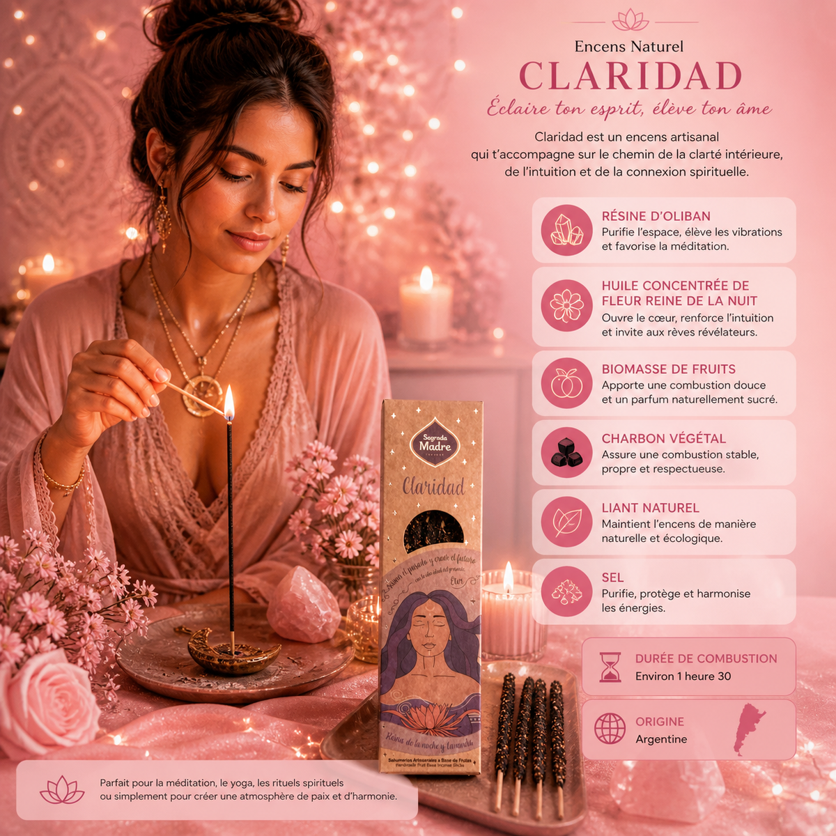 Bâtonnets d'encens 5 éléments - Sagrada madre - Éther / Clarté - Reine de la nuit & lavande