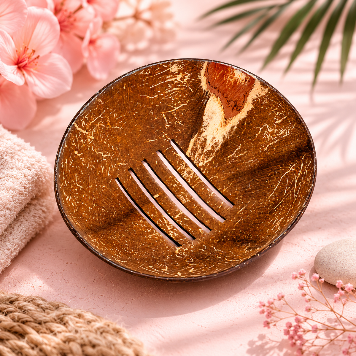 Porte-savon naturel en noix de coco - Rond - 11 cm