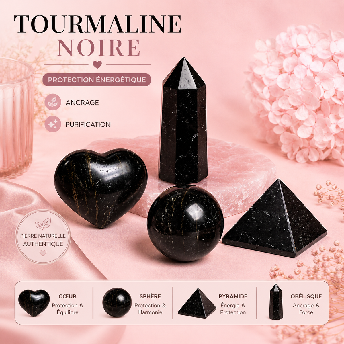 Pierres polies naturelles - TOURMALINE NOIRE