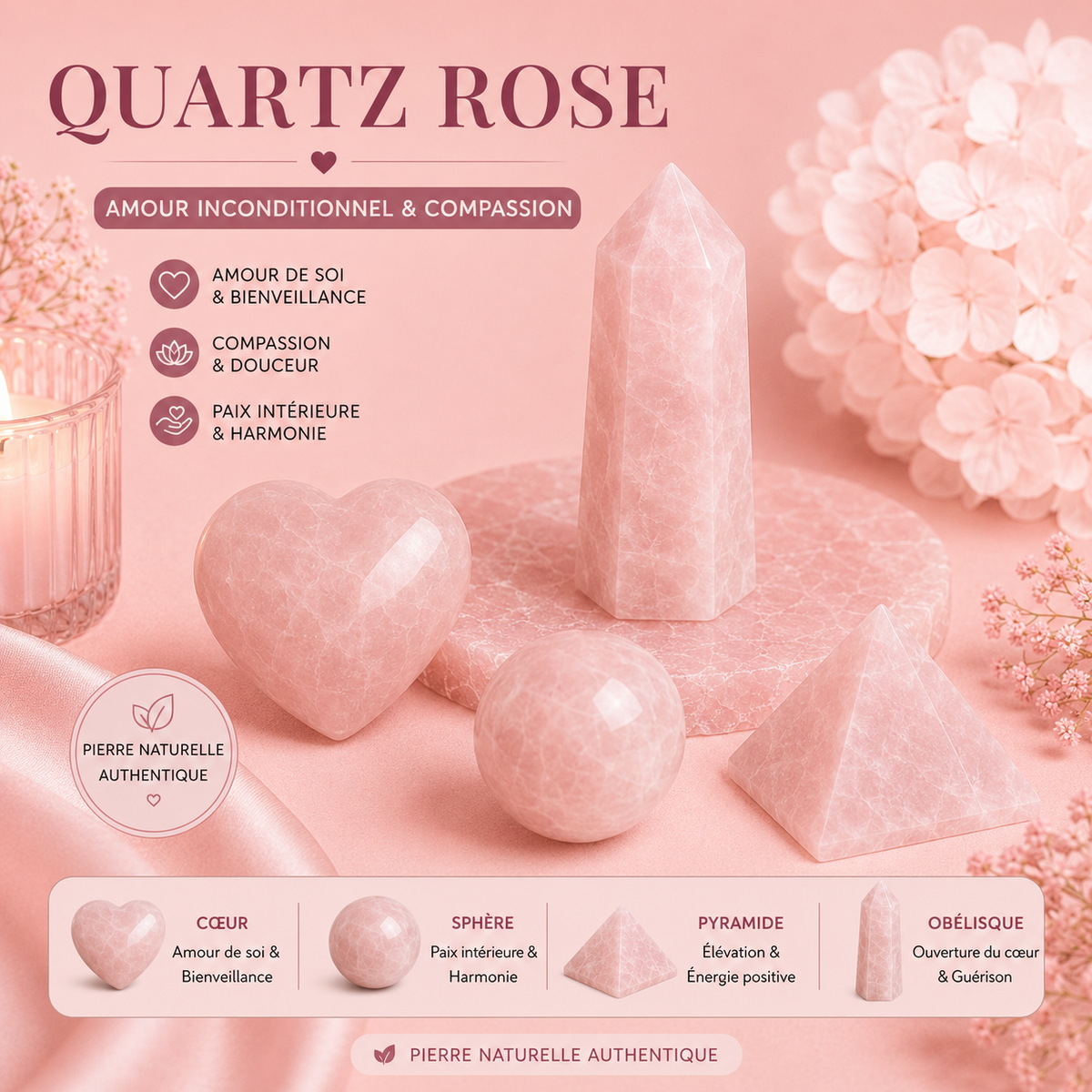 Pierres polies naturelles - QUARTZ ROSE