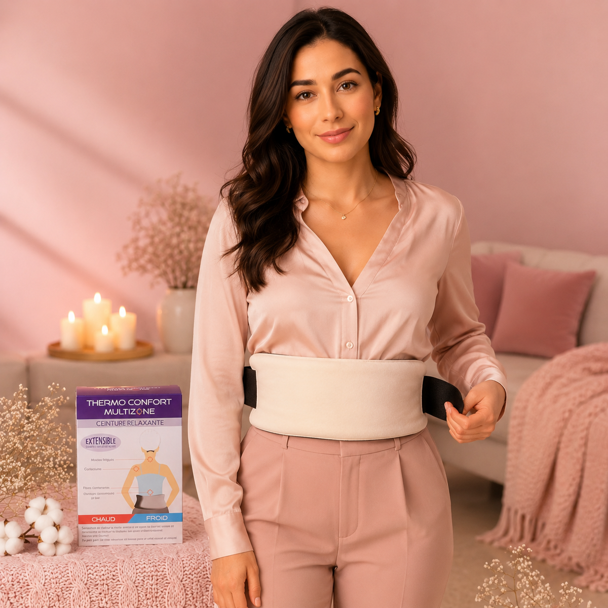 Ceinture chauffante Thermo Confort réutilisable - Naturel en perles d'argile et charbon végétal - Effet relaxant