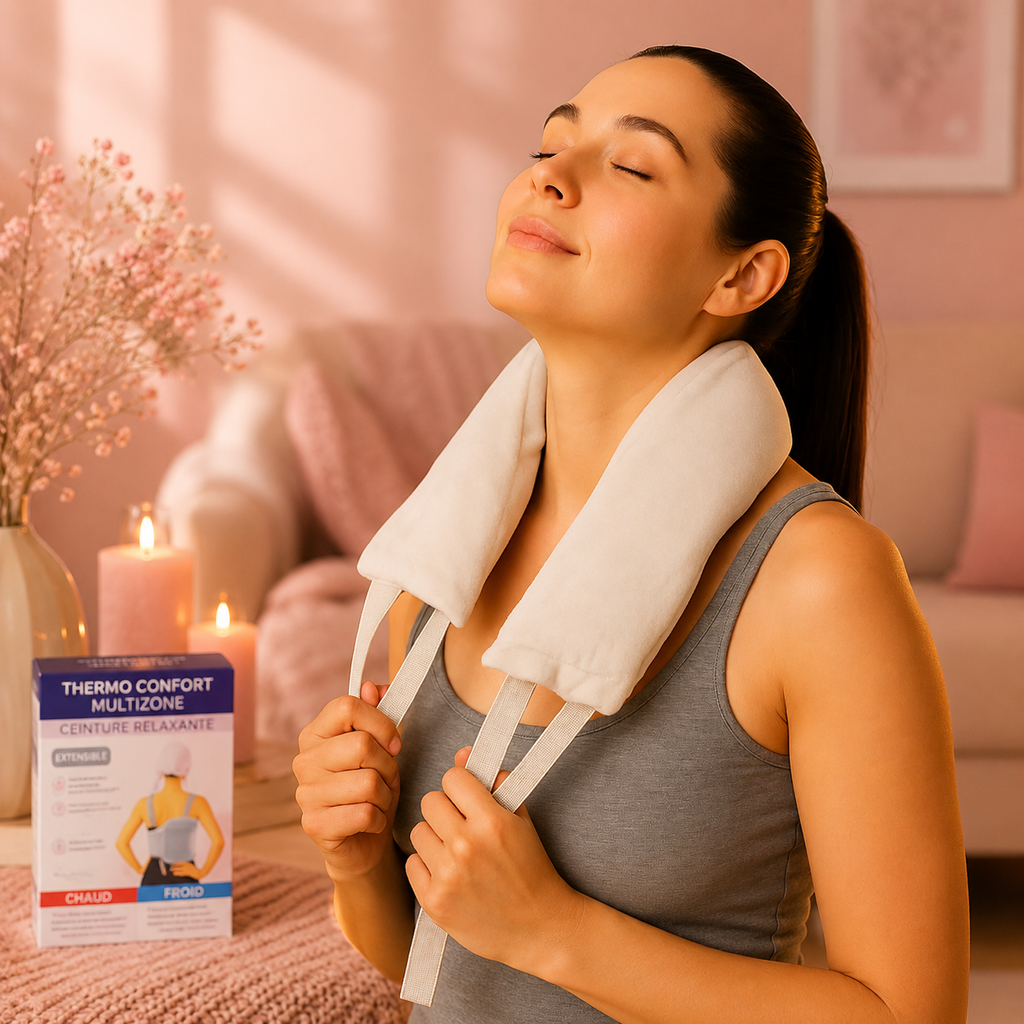 Lanière relaxante cervicale Thermo Confort - Naturel en perles d'argile et charbon végétal - Effet relaxant