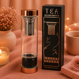 Bouteille infuseur à thé en verre de cristal - Or rose - Onyx noir