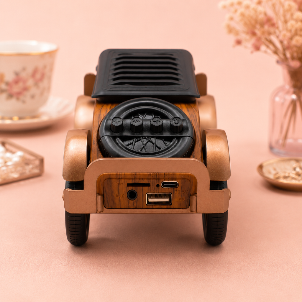 Enceinte voiture vintage classique avec support téléphone - Bluetooth - 5 watts