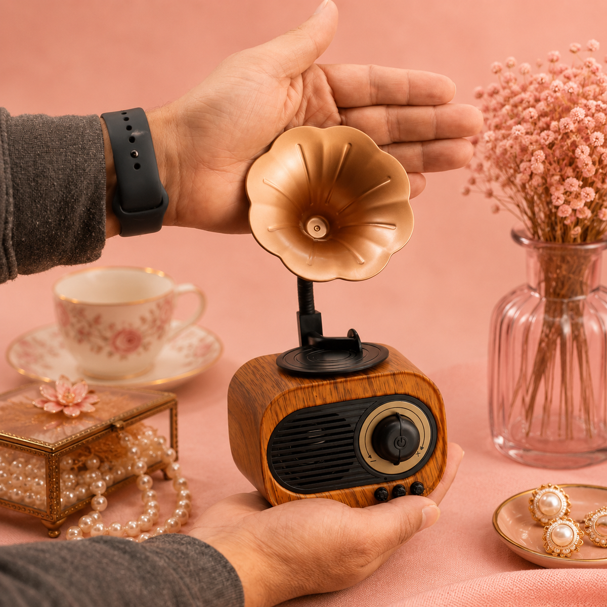 Enceinte Mini gramophone rétro - Bluetooth & Radio FM - 5 watts