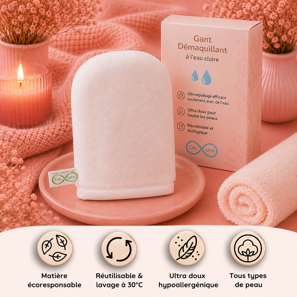 Gant démaquillant microfibre ultra doux hypoallergénique - Tous types de peaux