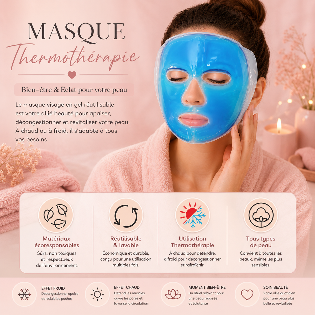 Masque gel thermothérapeutique - Relaxation thérapie par le chaud ou le froid