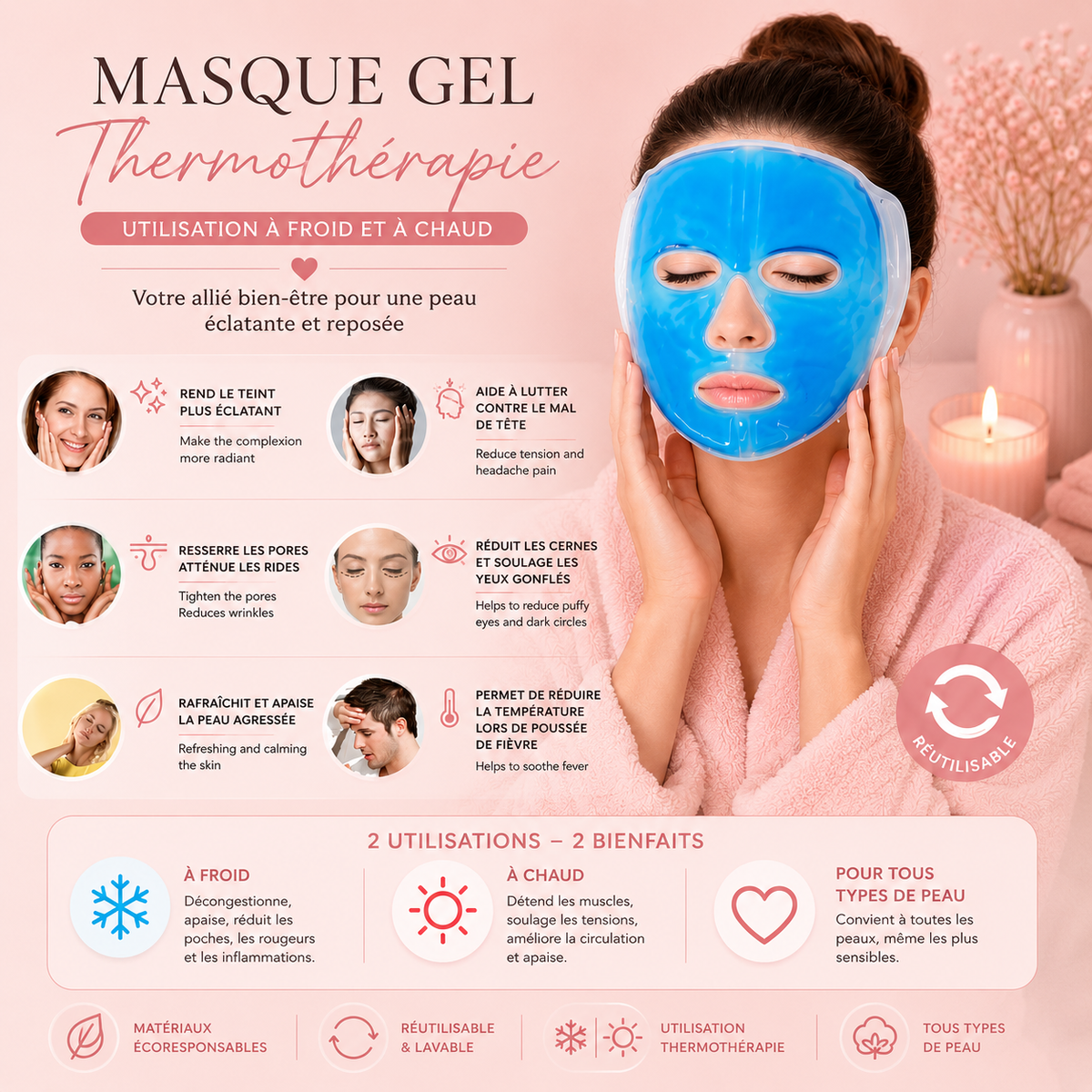 Masque gel thermothérapeutique - Relaxation thérapie par le chaud ou le froid