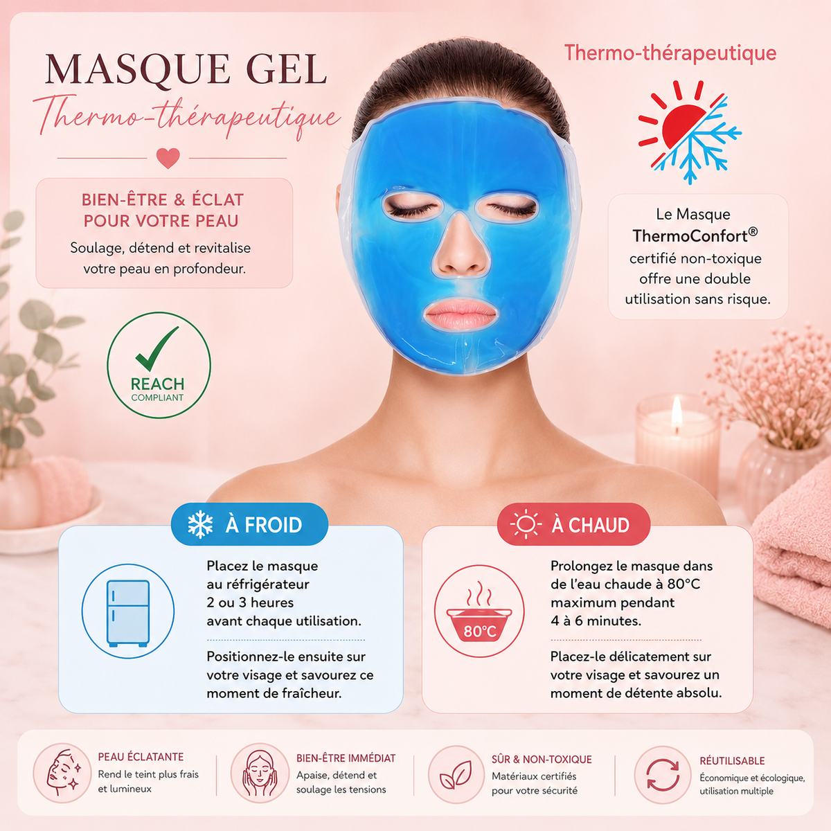 Masque gel thermothérapeutique - Relaxation thérapie par le chaud ou le froid