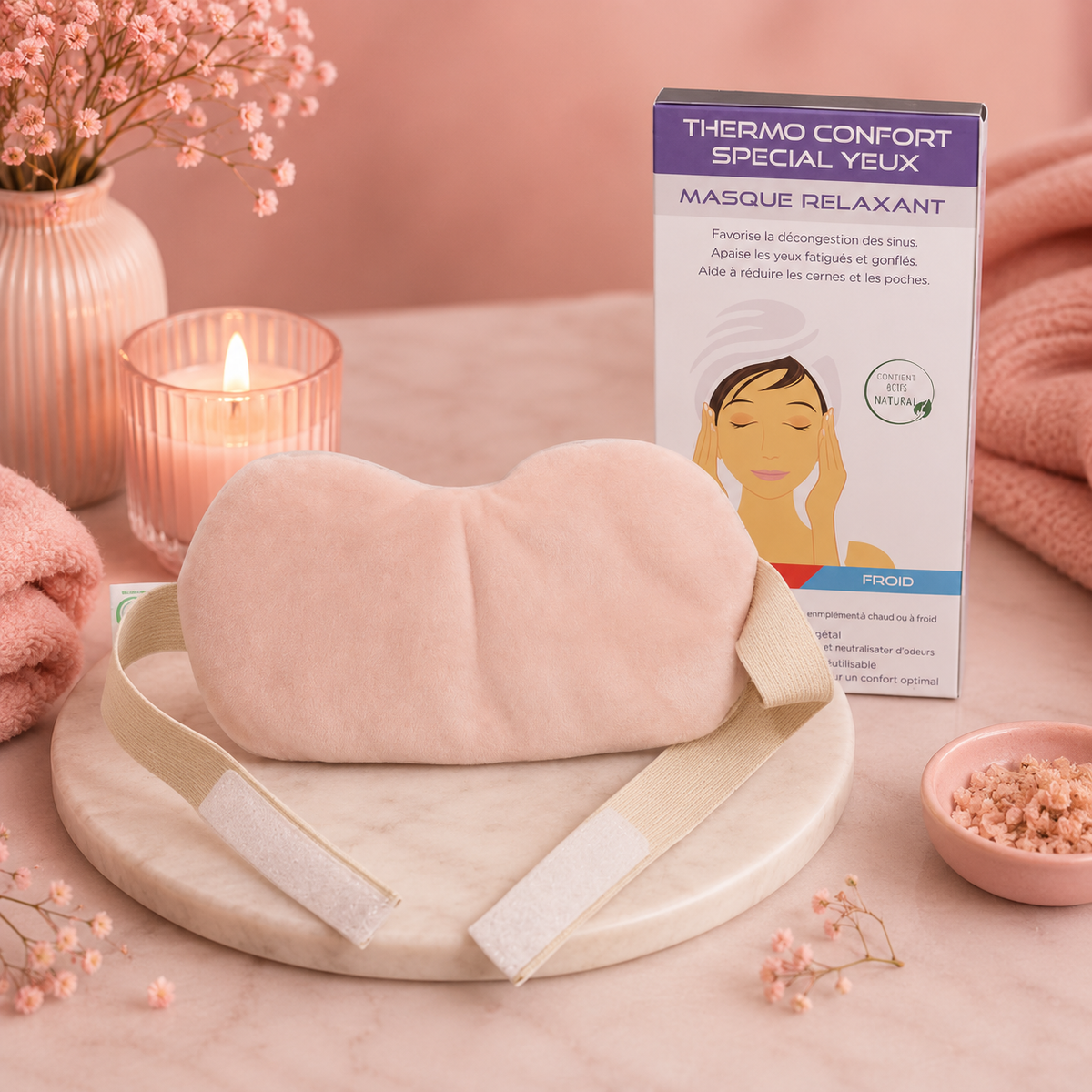 Masque yeux relaxant chauffant Thermo Confort - Naturel en perles d'argile et charbon végétal - Effet relaxant